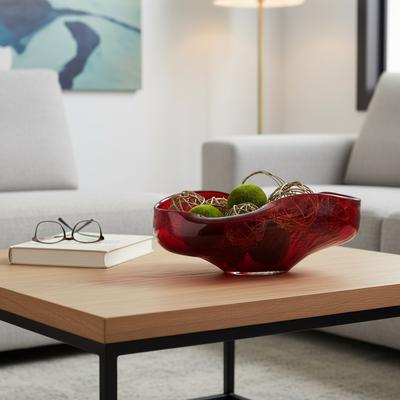 Sagebrook Home "Decorative Glass Abstract Oval Bowl - 16"", Red - 15.25"""