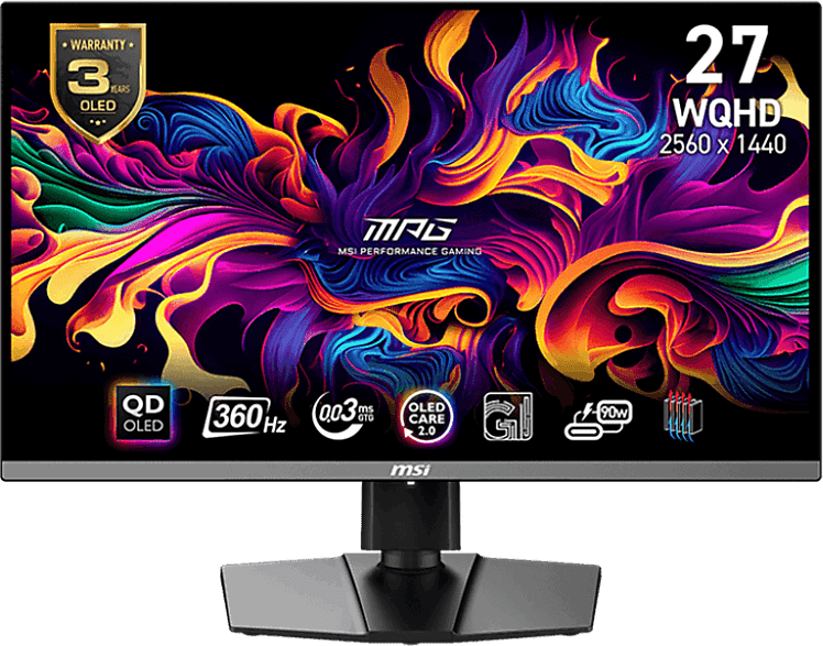Monitor gaming - MSI MPG 271QRX QD-OLED, 26.5 ", WQHD, 0.03 ms, 360 Hz, FreeSync Premium Pro, USB-C , Negro