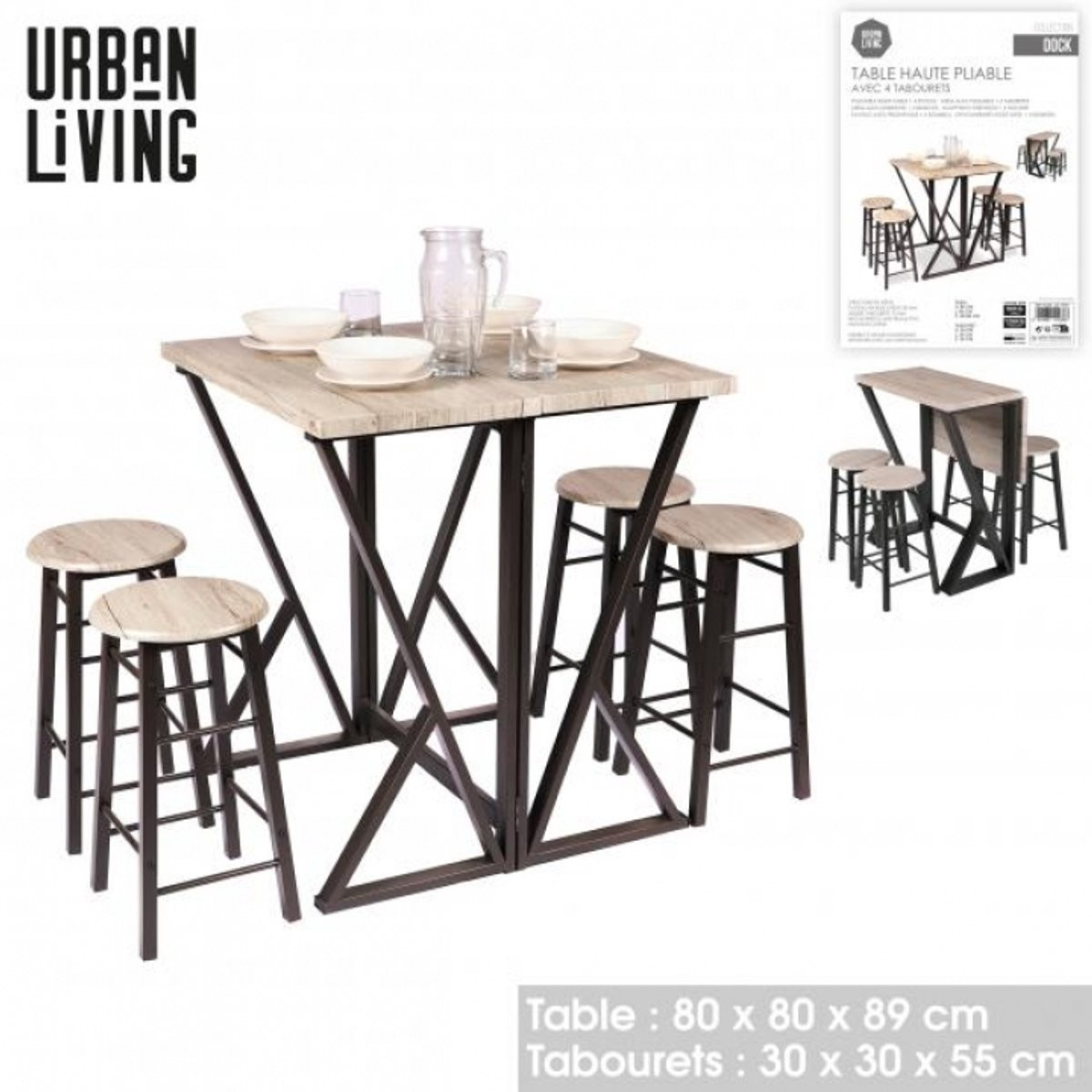 Urban Living Hoge Inklapbare Bartafel met 4 Barstoelen