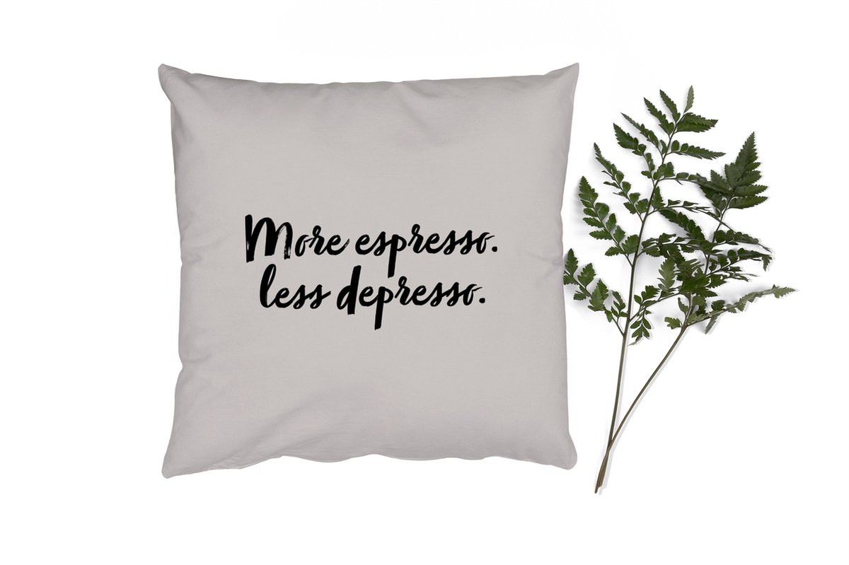 PillowMonkey Sierenkussen met Quote More espresso Less depresso, 60 x 60 cm