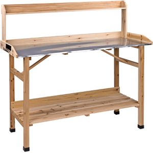 DEMA Pflanztisch PT, 47026, natur, 120 x 45 x 111 cm, Holz, Metall, mit Ablageflächen