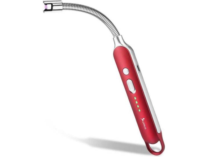 Elektrisches Feuerzeug mit Lichtbogen Rot Winddicht USB Wiederaufladbar Sicherheitsschloss, Kunststoff, 1.5x1.5x12 cm, Küchenzubehör, Küchenhelfer