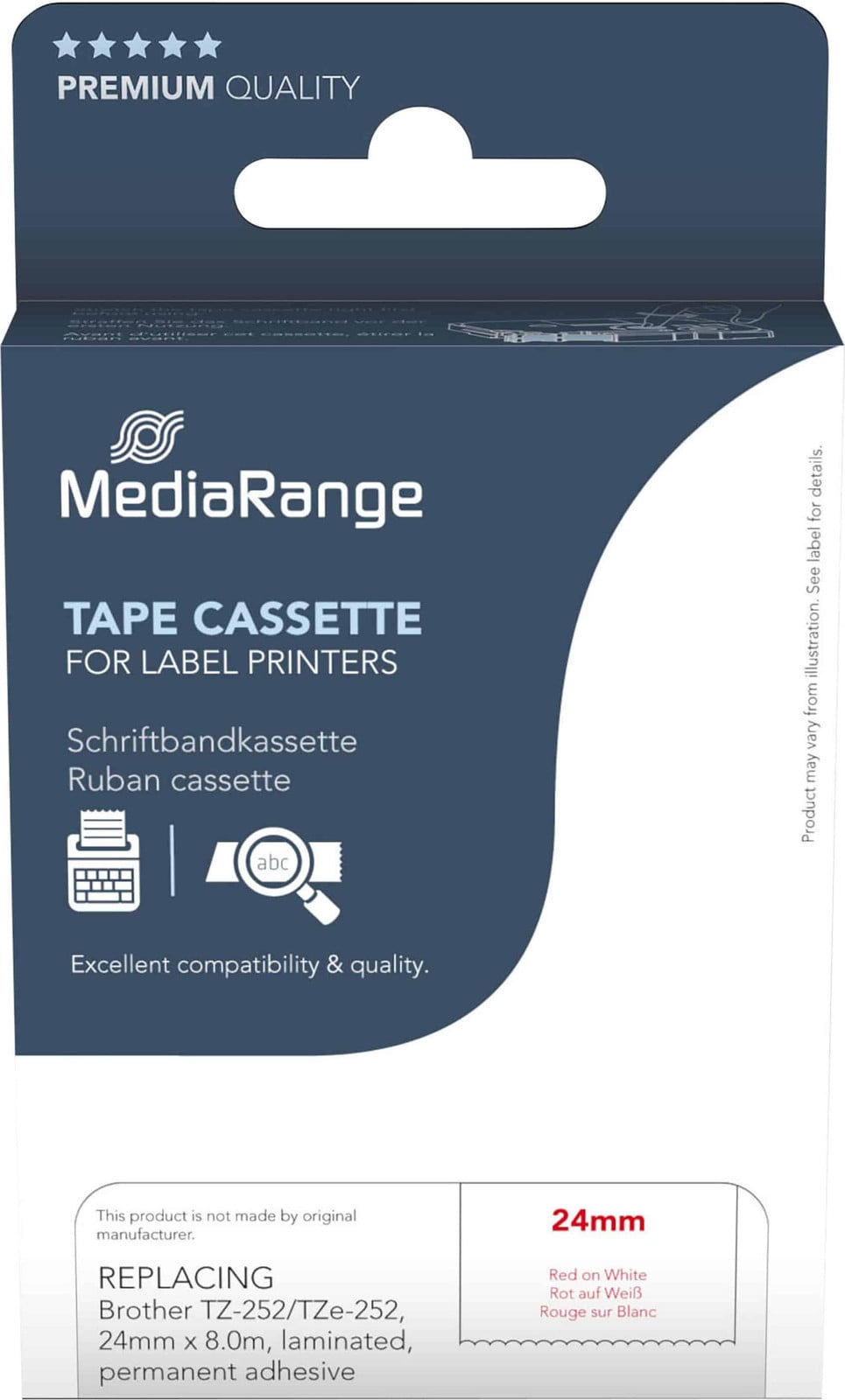 MediaRange MRBTZ252 Labelband voor Brother TZ-252/TZe-252, 24mm x 8m, Rood