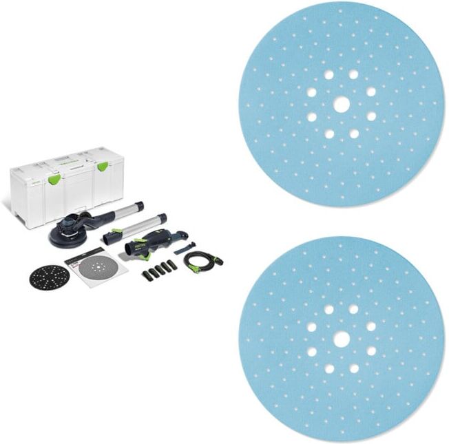 Set Festool Langhalsschleifer LHS 2 225 EQI-Plus PLANEX + Festool Schleifscheibe STF D225 P100 GR Granat + Festool Schleifscheibe STF D225 P120 GR Granat + Festool Schleifscheibe STF D225 P80 GR Granat