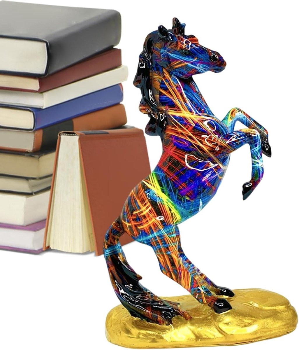 Kleurrijk Paardenfiguur van Hars - Handgemaakte Paardensculptuur voor Decoratie - Hoogte: 26 cm