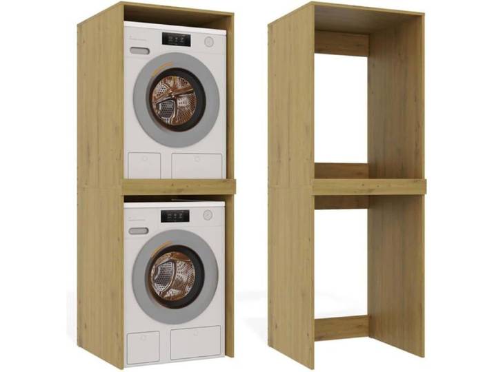 BDW Armoire Pola Twin pour Lave-Linge et Sèche-Linge 180 x 64 x 64 cm Chêne Artisan Salle de Bain