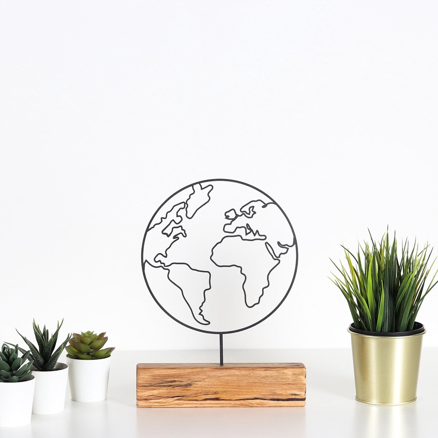 Moderne Metalen Bureau Decoratie met Houten Basis - Zwart