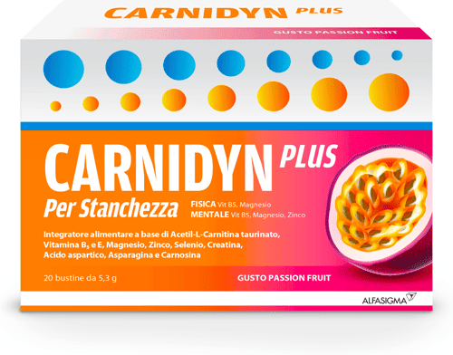 Carnidyn Plus Magnesio Sali Minerali e Carnitina per Stanchezza 20 Bustine Passion Fruit
