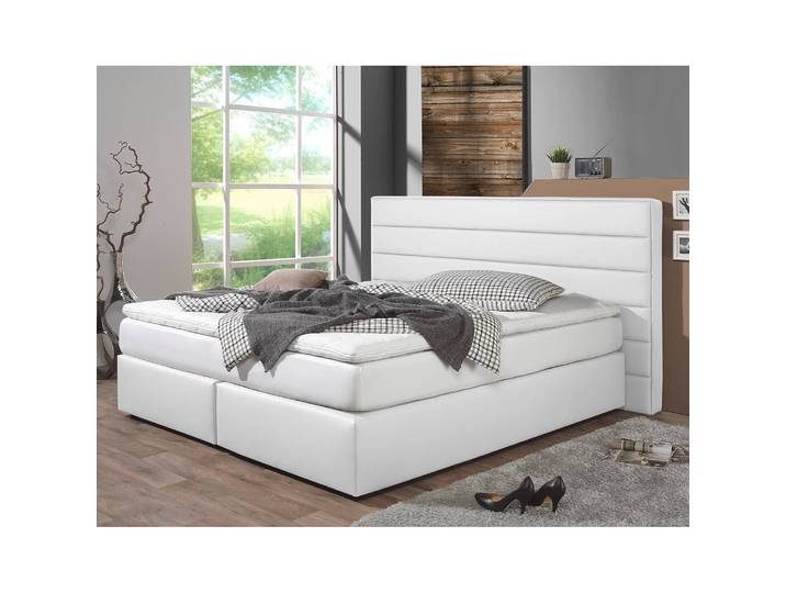 Boxspringbett Ingebo Kunstleder 200 x 200cm Kunstleder Weiß/Weiß H3 Tonnentaschenfederkernmatratze
