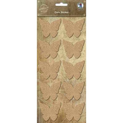 URSUS Vintage Kork-Sticker Schmetterling, 1 Stickerbogen (12 x 26 cm) mit 10 Stickern
