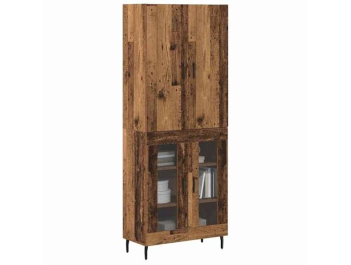 KTHLBRH Anrichte aus altem Holz, 69,5 x 34 x 180 cm, mehrschichtiges Holz 4 Glastüren, Eisengriffe, großer Stauraum, für Wohnzimmer oder Esszimmer