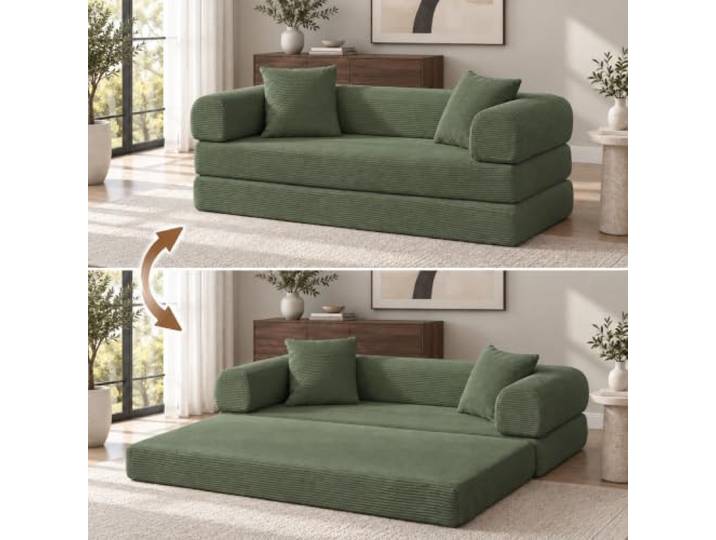 Schlafsofa Cord 195 cm – Boneless Couch ohne Montage Weicher Cordbezug, hochdichter Schaum, Sofa & Gästebett für 2-3 Personen, vakuumverpackt, 48-72 Std. zur Entfaltung