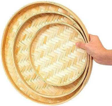 Uplift Picks Hand Woven Bamboo Tray Fruit Basket Decorative Kitchen Storage Tray 36 Cm