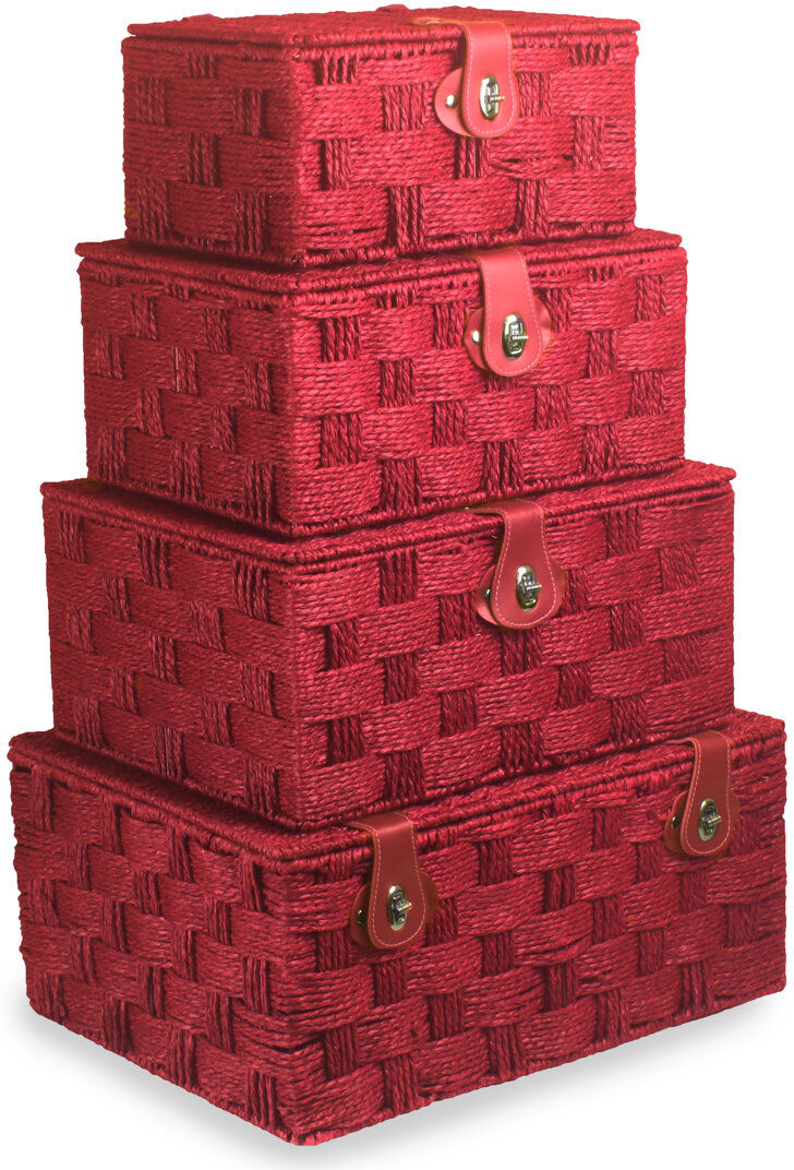 Bloomsbury Market Paper Rope 4 Piece Lidded Storage Basket Set Red