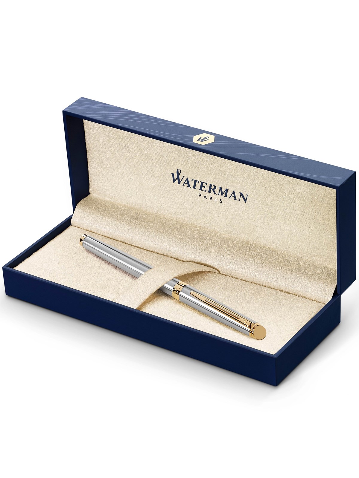 Waterman Hémisphère Tintenroller | Edelstahl mit Zierteile aus 23 K Gold | feine Spitze | Schwarze Tinte | Geschenkbox