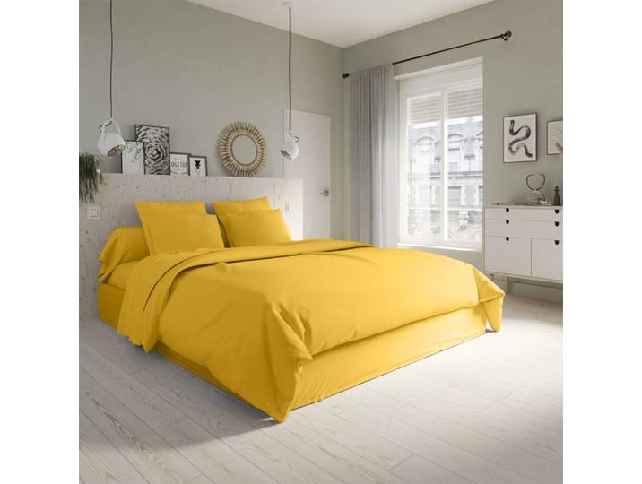 Housse de couette coton jaune 240x260 cm