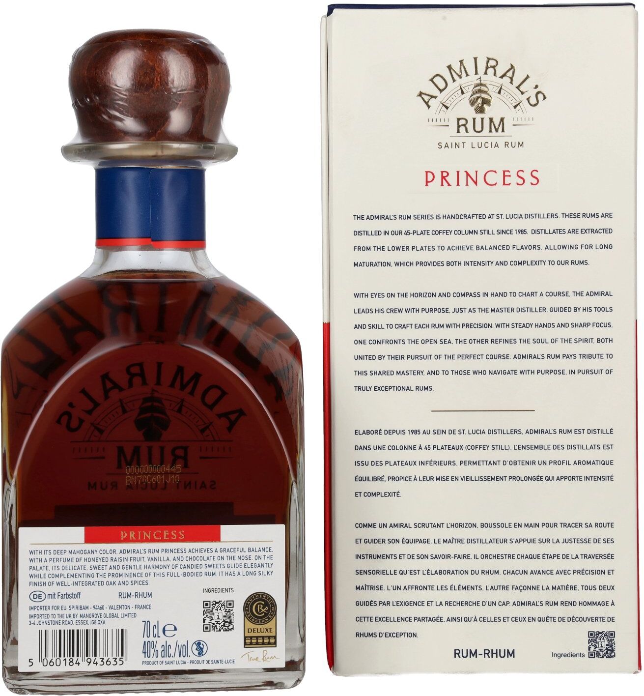 Admiral Rodney Rum Admiral Rodney PRINCESS Fine & Mature Saint Lucia Rum 40% Vol. 0,7l in Geschenkbox