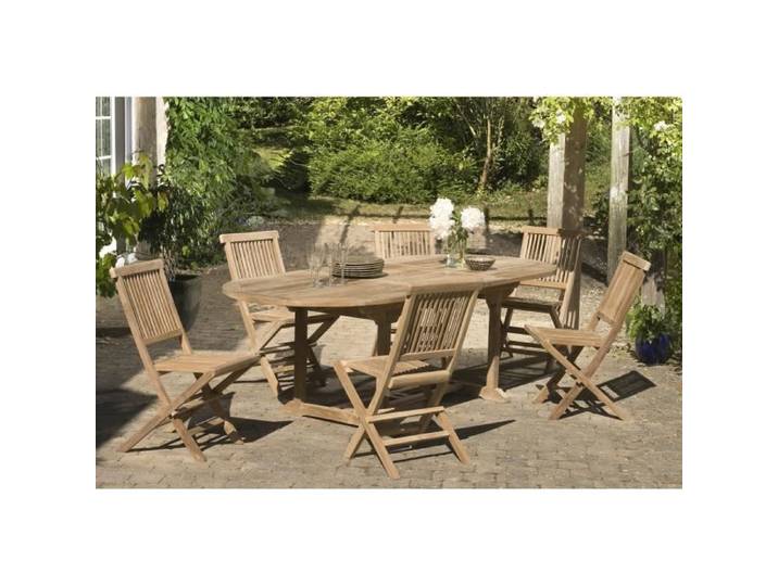 JARDITECK Ensemble table ovale extensible de jardin + 6 chaises - En teck massif - 240 cm