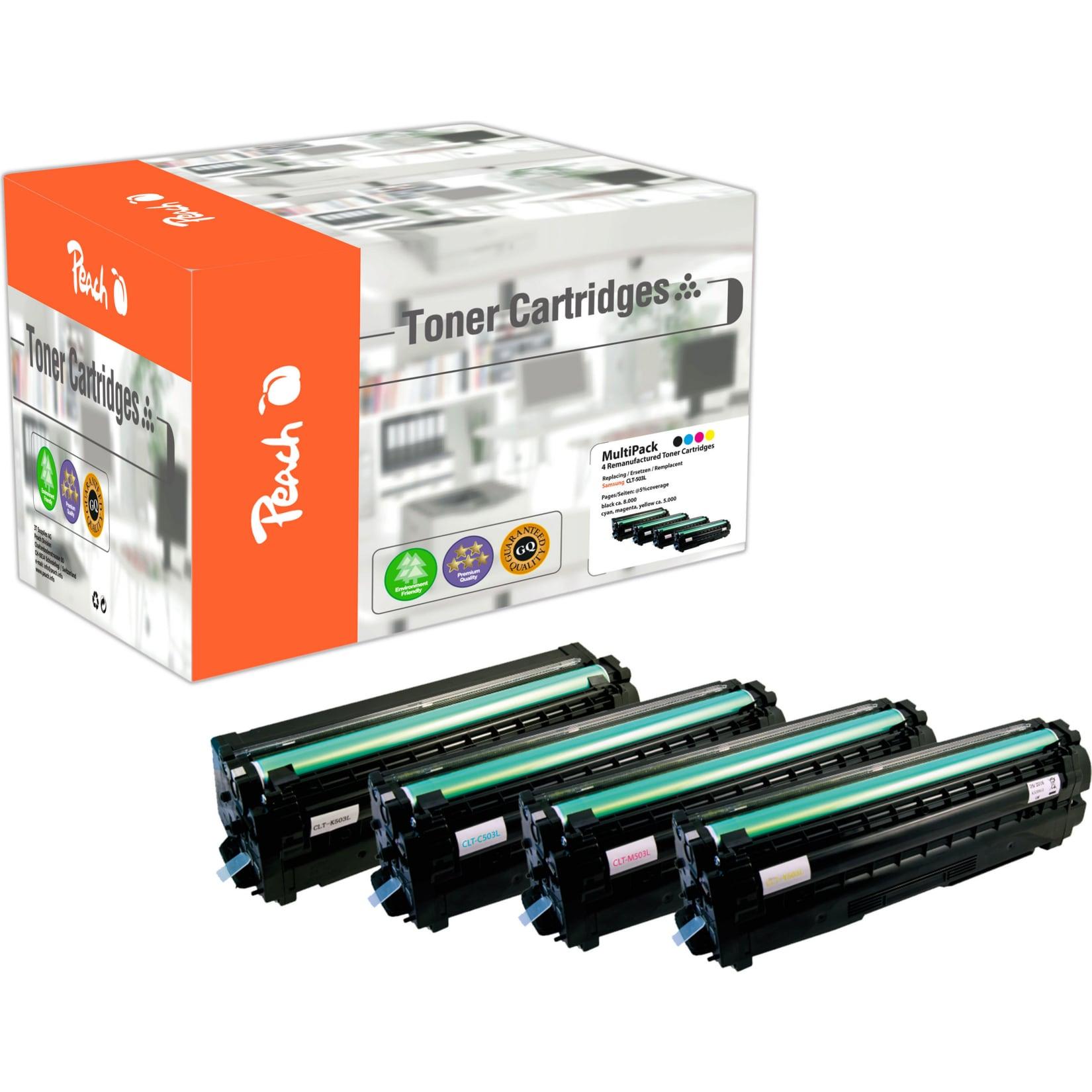 Peach S503 4 Toner (bk, c/m/y) ersetzt Samsung CLT-503L für z.B. Samsung ProXpress C 3000, Samsung ProXpress C 3010 ND (wiederaufbereitet)