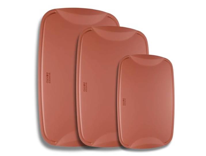 Wundermix – WunderBoard V2 Schneidebrett – 3er Set – Autumn Red Flexibel & messerschonend, Schneidematte & Einfüllhilfe, hochwertiges Schneidebrett, spülmaschinengeeignet