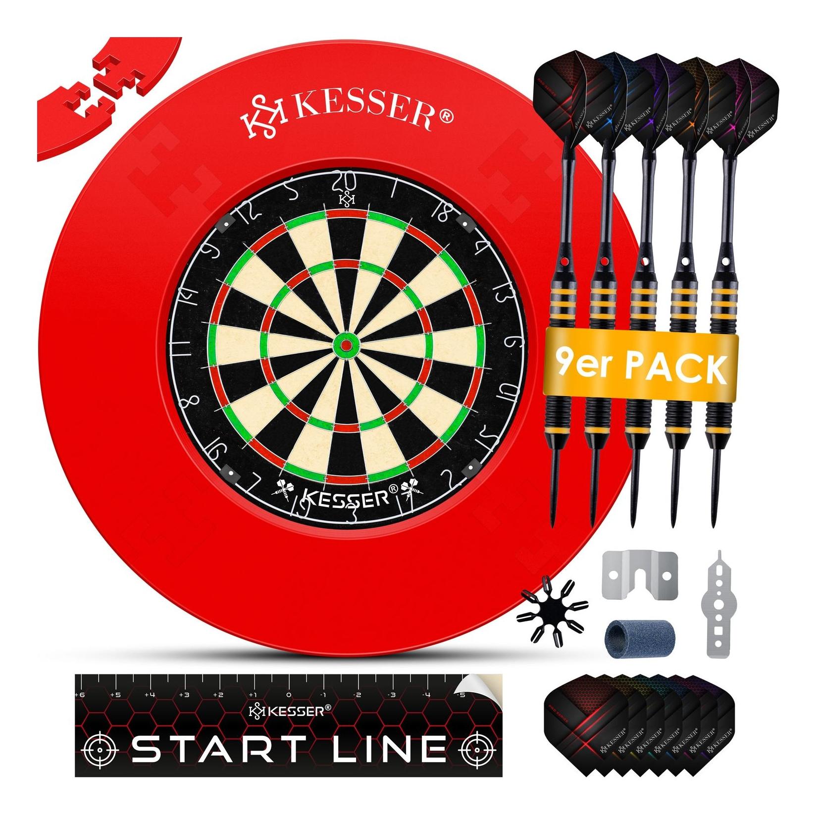 KESSER® Dartscheibe Sisal Professional Dartboard + Zubehör Steeldart Offizielles Dartscheibe Profi Steeldartscheibe - Dartboard inkl. Montageset
