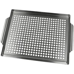 DELUKE Grillschale Edelstahl für Gasgrill & Holzkohlegrill - 30x40cm | Grillplatte mit Löcher für Grillgemüse Grillzubehör Spülmaschinengeeignet