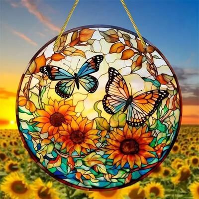 Uplift Essentials Butterfly Stained Glass Style Suncatcher Vibrant Acrylic Wall Art For Home & Garden Decor style 2