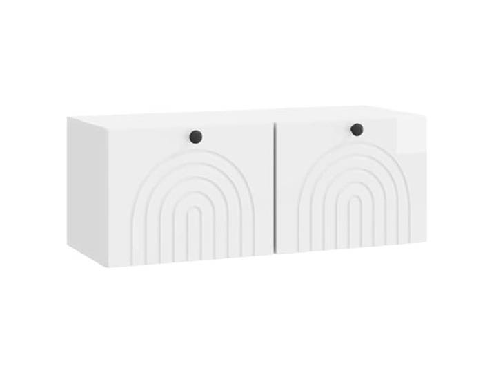 LMTYOENFG Wandmontierter TV-Schrank Lowboard Hochglanz Weiß 78,5x31x30 cm Schwebendes Lowboard für Schlafzimmer und Wohnbereich mit 2 Schwenktüren sowie schwarzen Griffen für Medienzubehör.