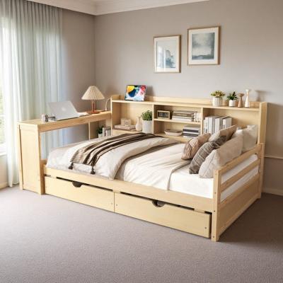 Twin Size L-Shaped Daybed with Storage Drawers,Built-In Desk,Charging Station & Bookcase Shelving