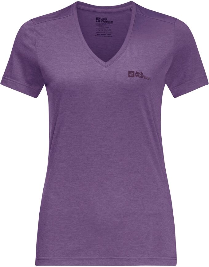 V-Shirt JACK WOLFSKIN "CROSSTRAIL T WOMEN", Damen, Gr. XS (34), lila (ultraviolet), OBERSTOFF: 100% POLYESTER, Shirts V-Shirt ultraviolet XS (34)