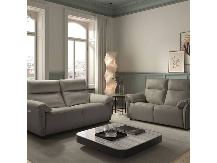 Canapés 3 Places Relax Electrique + 2 Places Fixe Cuir Gris - BALCO