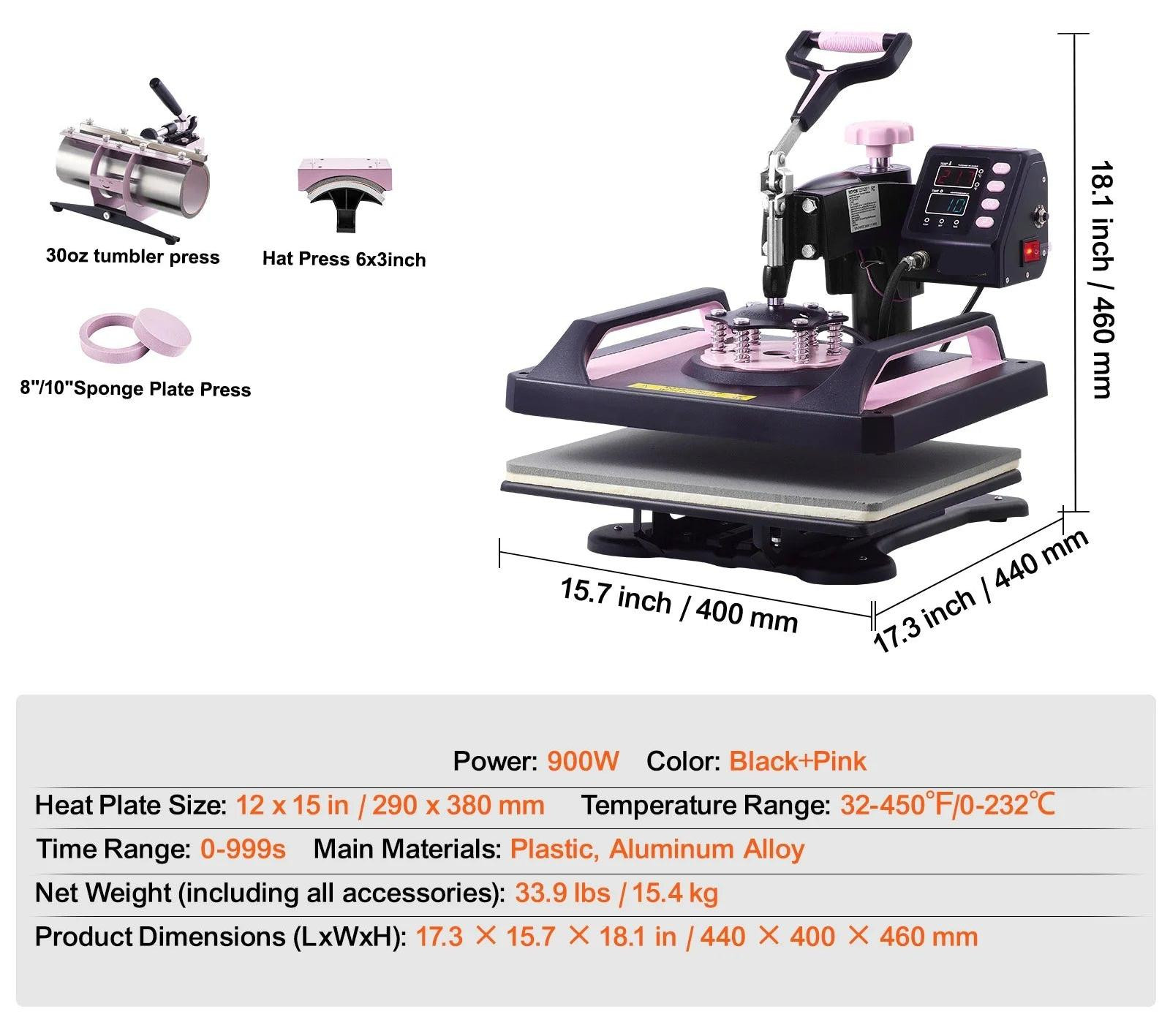Selius 5-in-1 Multifunctionele Warmtepers voor Textiel en Sublimatie, 12x15 inch