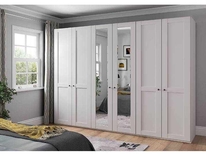 Drehtürenschrank 295cm Weiß/Weiß 2 Spiegeltüren