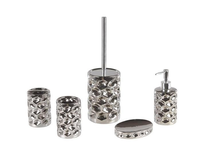 Beliani Badezimmer Set 5-teilig Keramik silber Tirua, Silberfarben, 13x34x11 cm, Badaccessoires