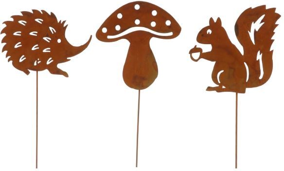 Weitere Flamingo Gartenstecker Waldtiere & Pilz rostbraun 40 cm 3 Stück
