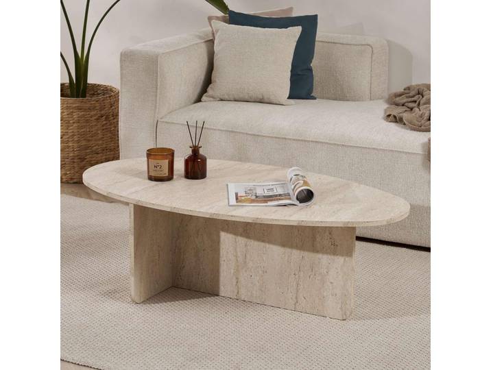 Parona - Table basse\, 120x65x40h cm Blanc Marbre\, Forme Ovale
