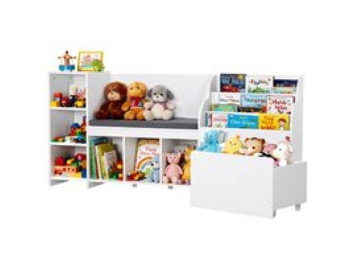 VEVOR Kinderregal mit Sitzbank & Rückenlehne & Bücherregal & Spielzeug-Organize, Spielzeugkiste Aufbewahrungstruhe für Spielzimmer Wohnzimmer Eingangsbereich, 170 x 40 x 80 cm, weiß