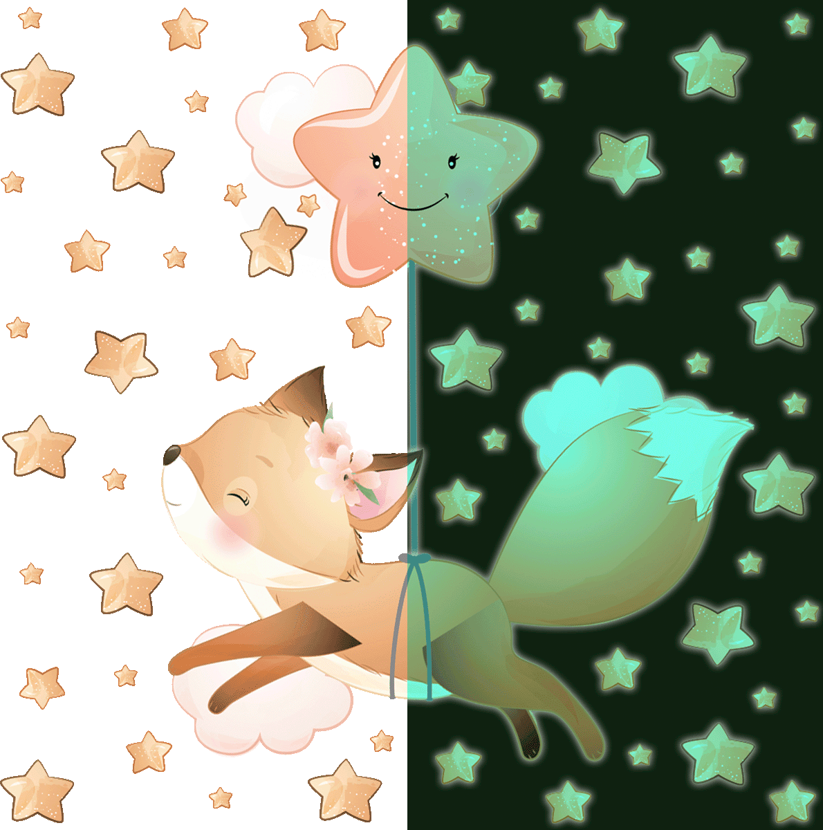 Ambiance-sticker Stickers phosphorescents renard dans les étoiles + 60 étoiles