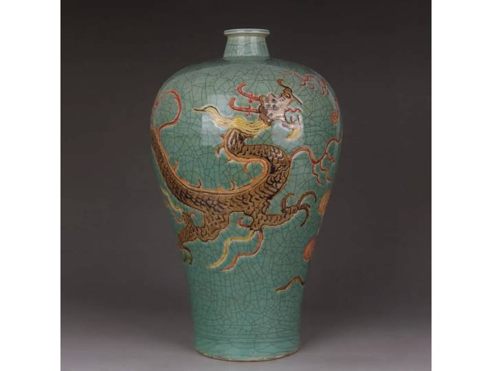 Vase Dragon vert Vase Antique chinois gravé Dragon glace fissure bouteille en céramique Vase Fine porcelaine grands Vases pour fleurs