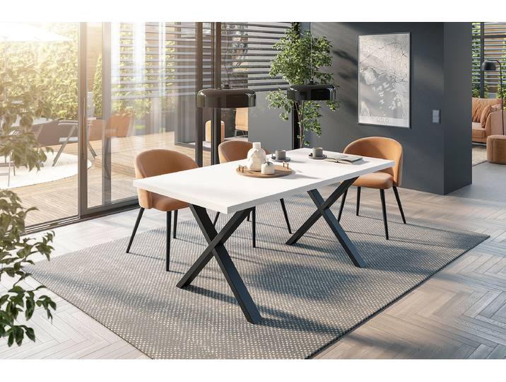 Esstisch Raghen 180 x 90cm Schwarz/Braun/Matt Weiß X-Form