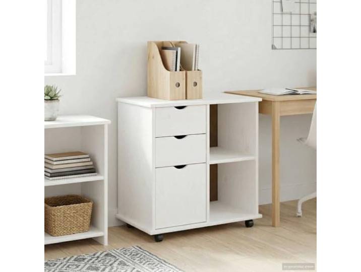 GPWERSDF Rollschrank 63,5 x 39 x 65,5 cm Massivholz Kiefer Weiss Massivholz Kiefer, matte Oberfläche, versenkte Griffe, Rollen für Mobilität, vielseitig einsetzbar