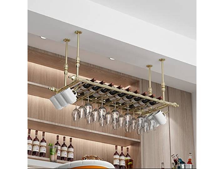 Hängendes Bar - System, Goldenes Weinregal, Flaschenhalter für die Decke, Hängende Kelch - und Stielglasregale, Schwebende Bar - Organizer - Regale, Dekoratives Regal / Aufbewahrungsregal Aus Sch
