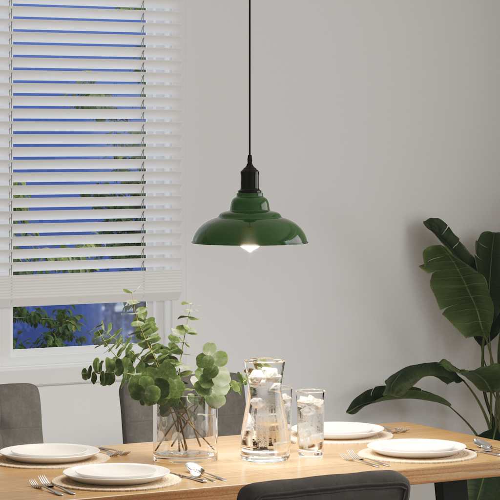 vidaXL Lámpara colgante regulable en altura E27 verde brillante Ø 31cm Verde
