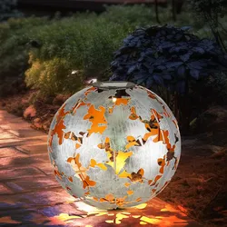 Solarleuchte silber Solarkugel Außenlampe Gartendeko Erdspieß Solarlampe, Ahornblätter, warmweiß, DxH 27 x 37 cm