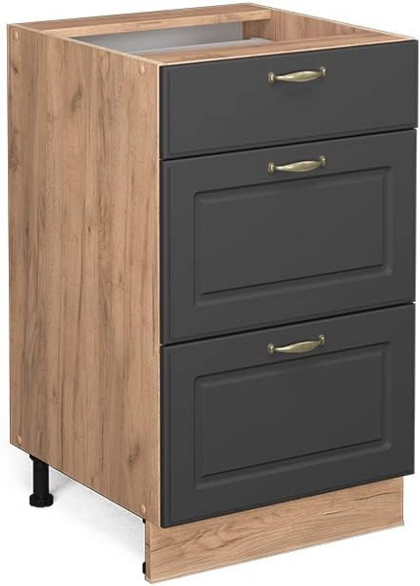 Modulaire Keuken Ladeonderkast Anthraciet en Goud Breedte: 50 cm