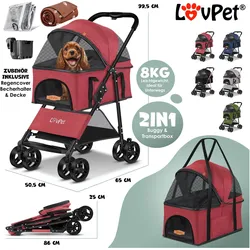 Lovpet Hundewagen 2in1 Hundebuggy Hundebox Transporttasche Faltbar (Hund, Katze, Atmungsaktiv, Faltbar), Tiertransport