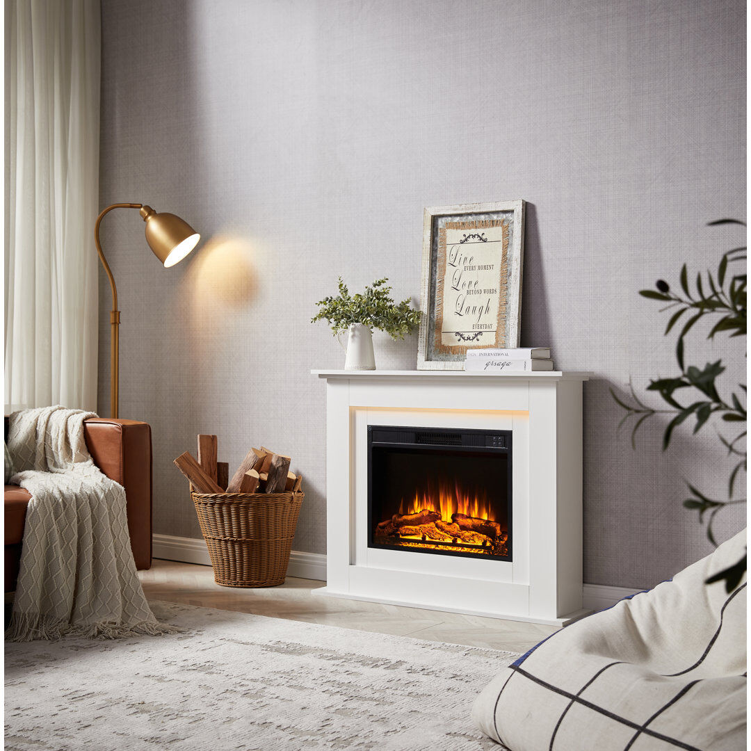 FLAMEKO Electric Fire and Surround, Freestanding Suite, Savannah White 82cm H x 100cm W x 25cm D