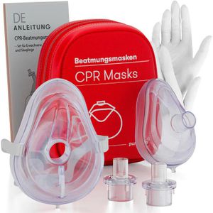 PURAHELP Beatmungsmaske 2er Set, nach DIN 13154, je 1x für Kinder & Erwachsene, mit Einwegventil