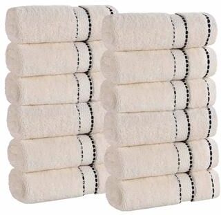 Blue Nile Mills Luxury Diamond Border Egypt Produced Giza Cotton Blend Heavyweight Plush 12-Piece Face Towel Set