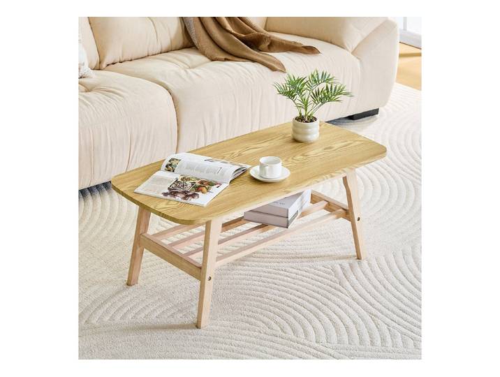 i@home Couchtisch Massivholz & zweistöckiger Couchtisch aus Holz, 100x48x42,5 cm,2 Ablagen,schnell montiert, langlebig & natur